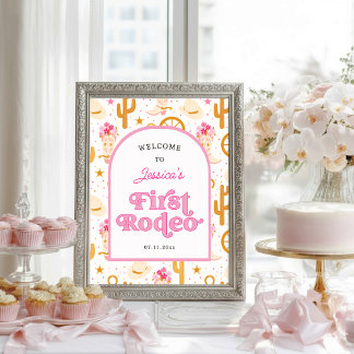 Póster Bienvenida al Primer Rodeo de Vaquera Rosa Cumplea