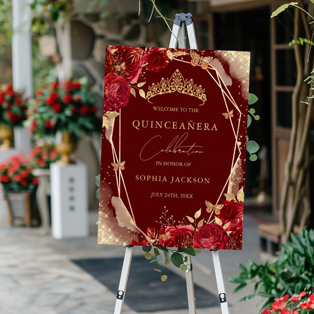 Póster Bienvenida al Rótulo Quinceanera, Rosa floral de o (Subido por el creador)