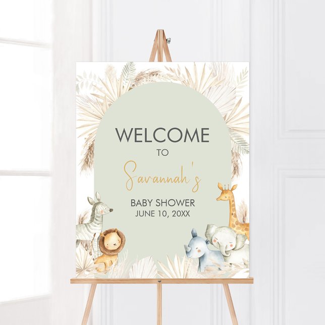 Póster Bienvenida al Safari Verde Boho Sage (Hello Baby Safari Baby Shower  Welcome Sign)
