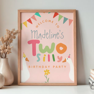 Póster Bienvenida al segundo cumpleaños de niñas Rosa Dos