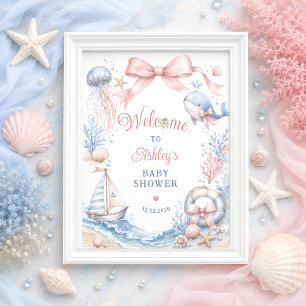 Póster Bienvenida al Shower de Bebé Bajo el Mar Niña Bebé