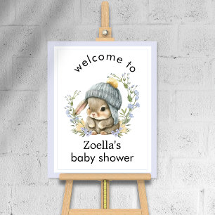 Póster Bienvenida al Shower de Bebé Floral de Conejo Acua