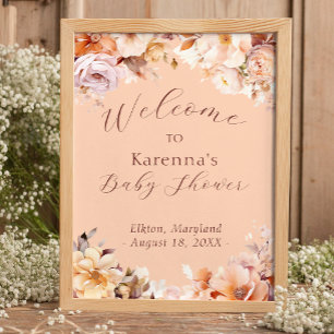 Póster Bienvenida al Shower de Bebé Otoño Floral Vintage 