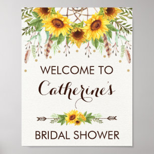 Póster Bienvenida al Shower Nupcial Boho de Girasoles
