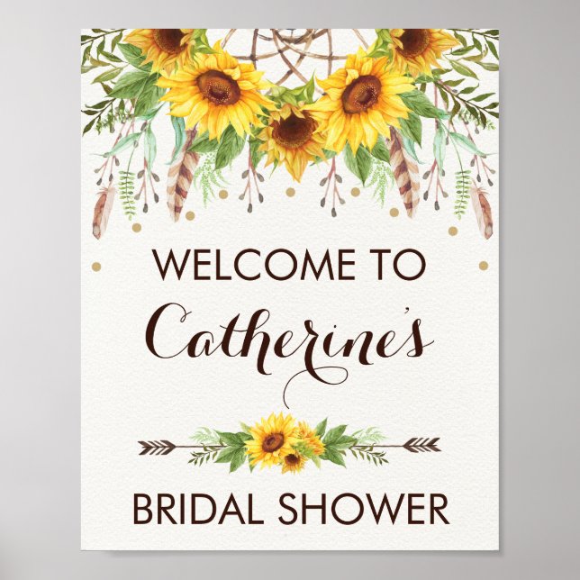 Póster Bienvenida al Shower Nupcial Boho de Girasoles (Frente)
