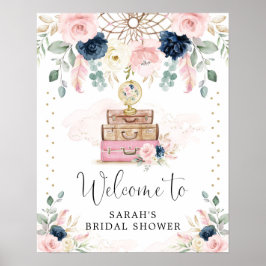 Póster Bienvenida al Shower Nupcial de Viajes Boho Navy B