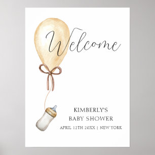 Póster Bienvenida al Sip & See Globo Botella Baby Shower