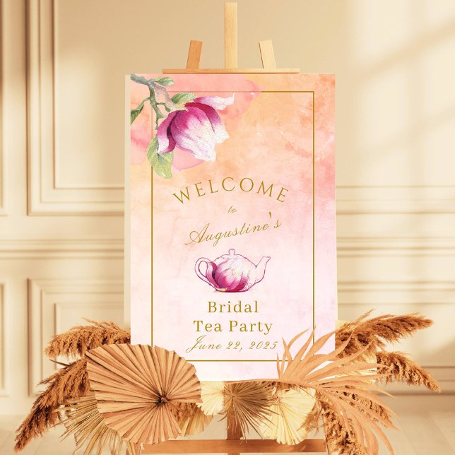 Póster Bienvenida al té de la novia Peach and Pink Magnol (Welcome to the Peach and Pink Bridal Tea)