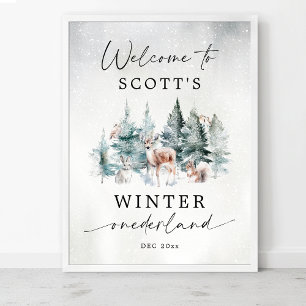 Póster Bienvenida al Winter ONEderland Bosque cumpleaños 