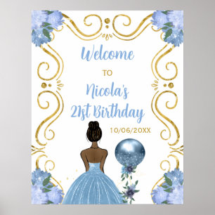 Póster Bienvenida azul de la Princesa de la Piel Oscura d