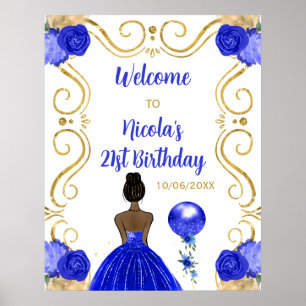 Póster Bienvenida azul de la Princesa de la Piel Oscura d