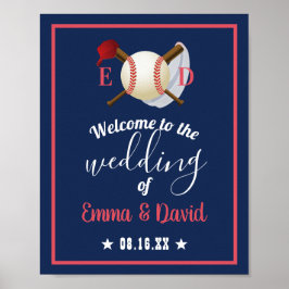 Póster Bienvenida azul del Boda Deportivo del Béisbol