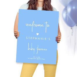 Póster Bienvenida azul del niño bebé del corazón minimali