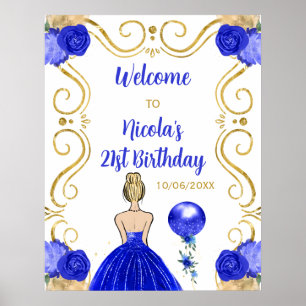 Póster Bienvenida azul real de la fiesta de cumpleaños de