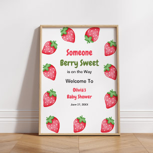 Póster Bienvenida Baby Shower a Alguien Berry Sweet Straw