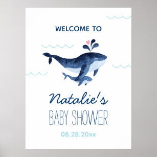 Póster Bienvenida Baby Shower a ballenas náuticas bajo el