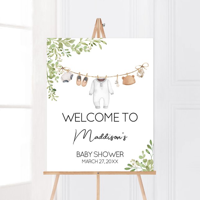 Póster Bienvenida Baby Shower a Boho Baby Clothes (A Sweet Little Baby Boho Baby Shower Welcome Sign)