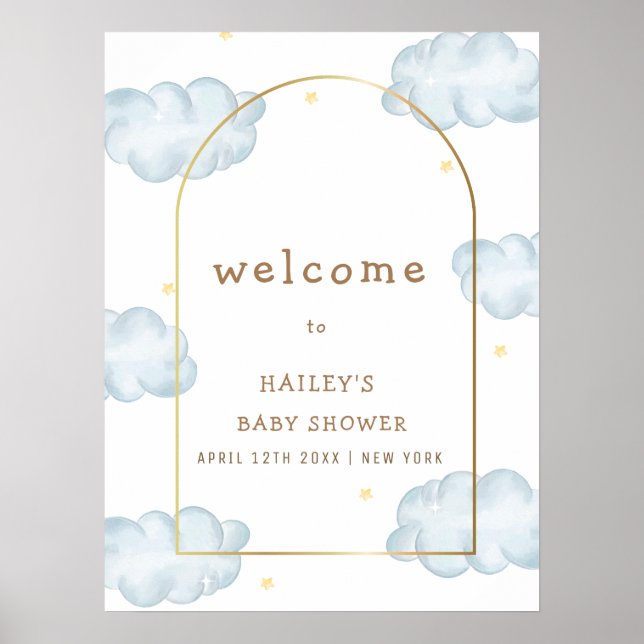 Póster Bienvenida Baby Shower a Boho Star Cloud Arch Boy (Frente)