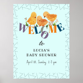 Póster Bienvenida Baby Shower a Chicken Family Watercolor
