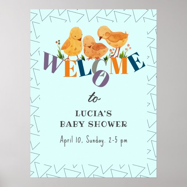 Póster Bienvenida Baby Shower a Chicken Family Watercolor (Frente)