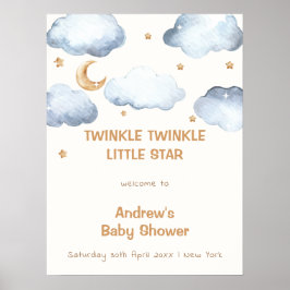 Póster Bienvenida Baby Shower a Ivory Moon Stars Twinkle
