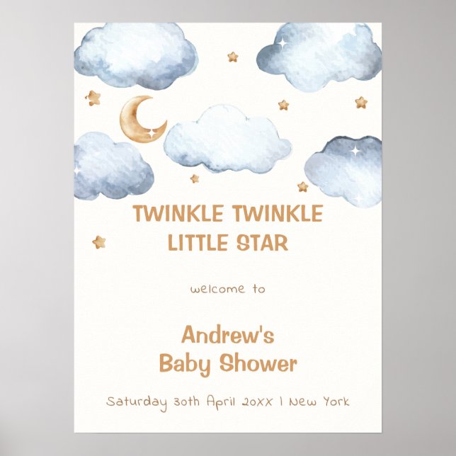 Póster Bienvenida Baby Shower a Ivory Moon Stars Twinkle  (Frente)