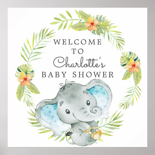 Póster Bienvenida Baby Shower a Jungle Boy Elephant (Frente)