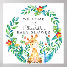 Póster Bienvenida Baby Shower a Jungle Giraffe