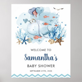 Póster Bienvenida Baby Shower a la ballena náutica bajo e