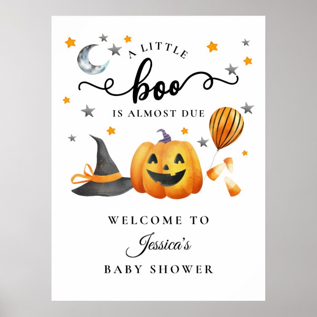 Póster Bienvenida Baby Shower a la calabaza Little Boo Ha (Frente)