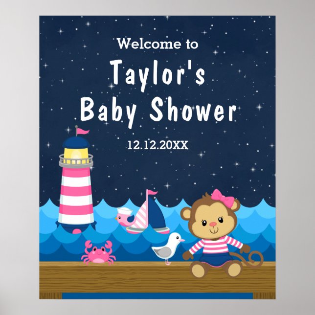 Póster Bienvenida Baby Shower a la Chica Náutica de la Ma (Frente)