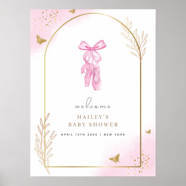 Póster Bienvenida Baby Shower a la elegante Arch Ballerin (Frente)