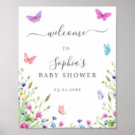 Póster Bienvenida Baby Shower a las mariposas con temas d