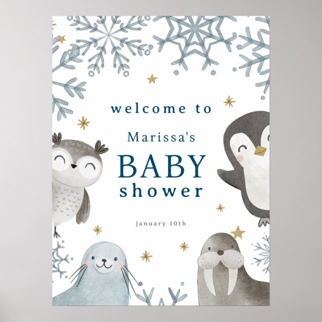 Póster Bienvenida Baby Shower a los Adorables Animales Ár (Frente)
