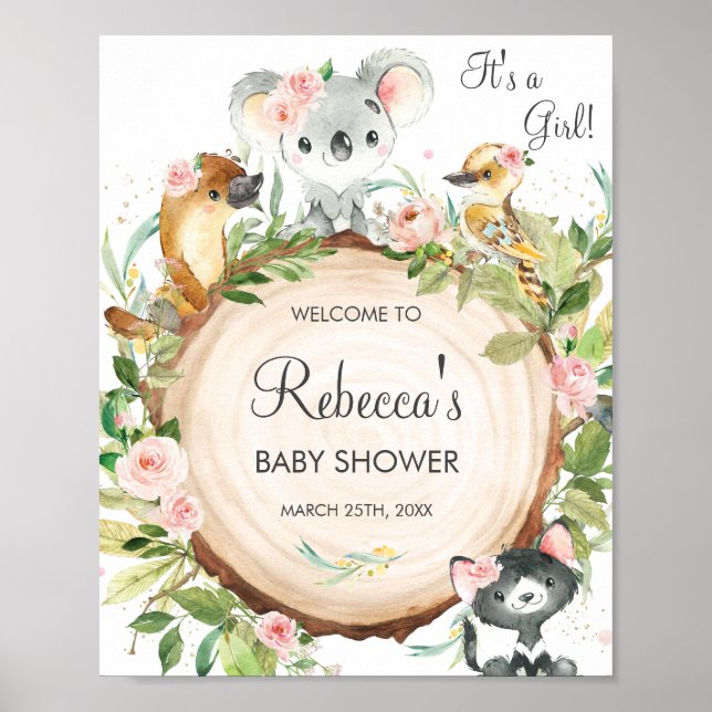 Póster Bienvenida Baby Shower a los Animales Australianos (Frente)