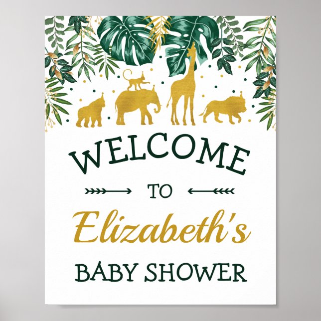 Póster Bienvenida Baby Shower a los animales de la jungla (Frente)