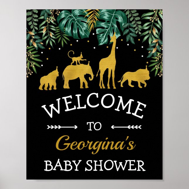 Póster Bienvenida Baby Shower a los animales de la jungla (Frente)