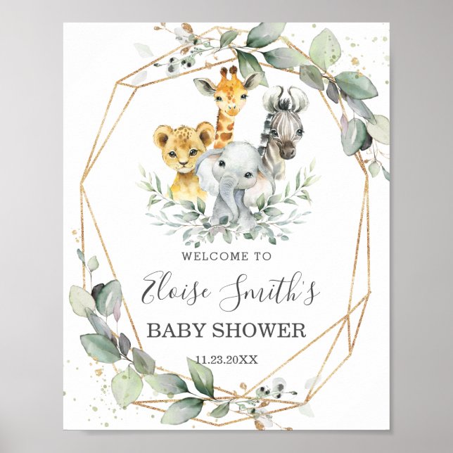 Póster Bienvenida Baby Shower a los animales de la jungla (Frente)