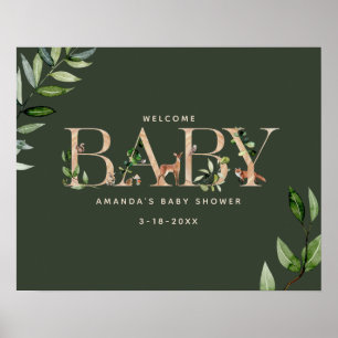 Póster Bienvenida Baby Shower a los animales de los bosqu