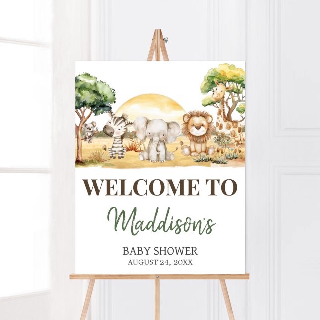 Póster Bienvenida Baby Shower a los animales de safari en (Safari Baby Shower Welcome Sign)