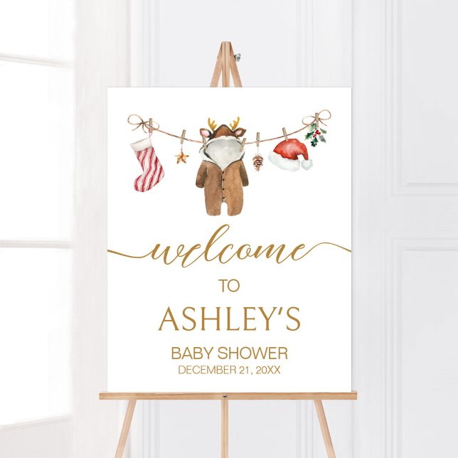 Póster Bienvenida Baby Shower a los Navidades más pequeño (Merry Little Clothes Baby Shower Welcome Sign)