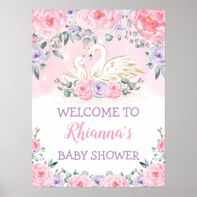 Póster Bienvenida Baby Shower a Magical Swan Princess (Frente)