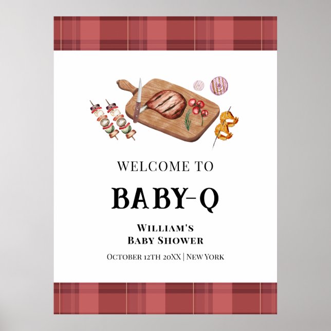 Póster Bienvenida Baby Shower a Red Plaid Country Baby Q (Frente)