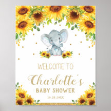 Bienvenida Baby Shower a Sunflower Cute Elephant B
