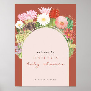Póster Bienvenida Baby Shower a Terracotta Boho Cactus