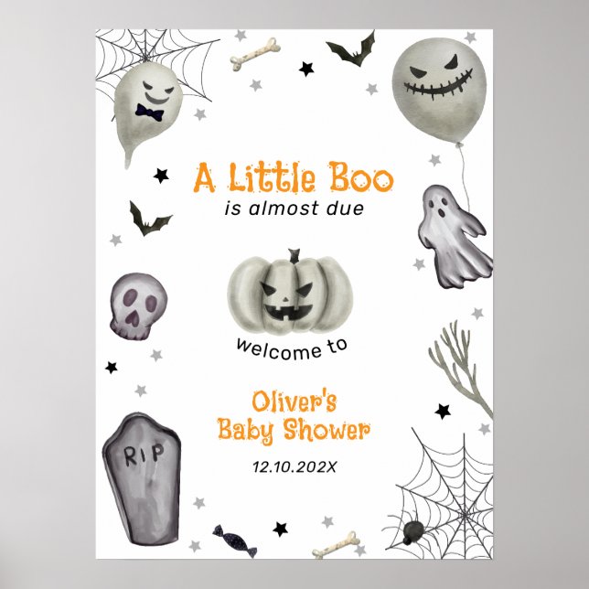 Póster Bienvenida Baby Shower a un niño fantasma moderno (Frente)