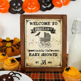 Póster Bienvenida Baby Shower a Vintage Stroller Hallowee