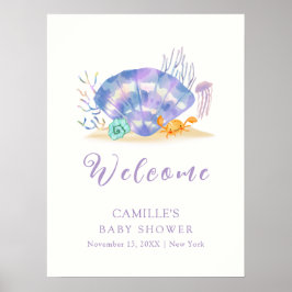 Póster Bienvenida Baby Shower al Chica Purple Summer Sea
