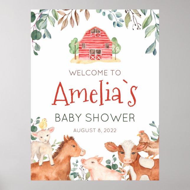 Póster Bienvenida Baby Shower al desfile de animales de g (Frente)