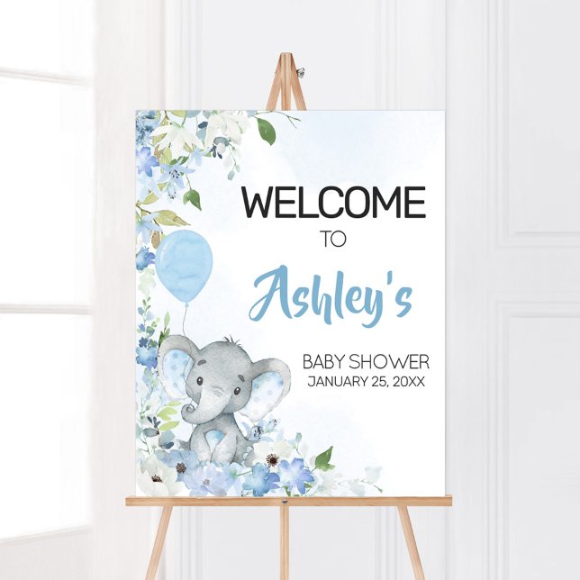 Póster Bienvenida Baby Shower al Elefante Azul de cacahue (Blue Elephant Little Peanut Baby Shower Welcome Sign)